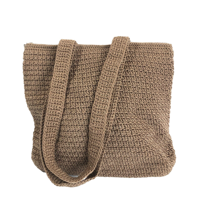 The Sak Purse Tan Knit Purse Double Handle Shoulder Bag Lined Inner Pocket Zip