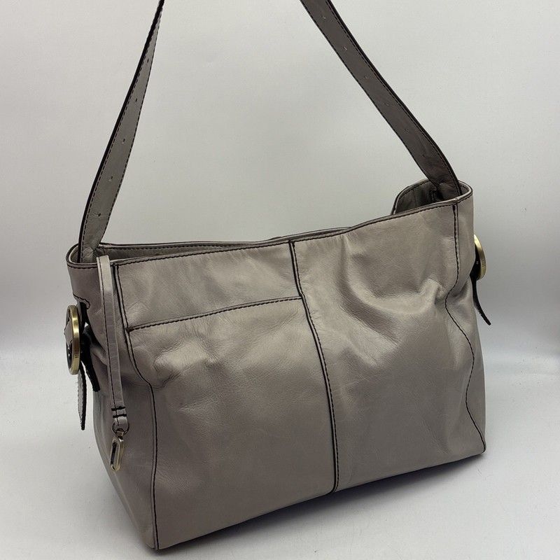 HOBO Int’l Render Shoulder Bag In Polished Leather Light Gray EUC