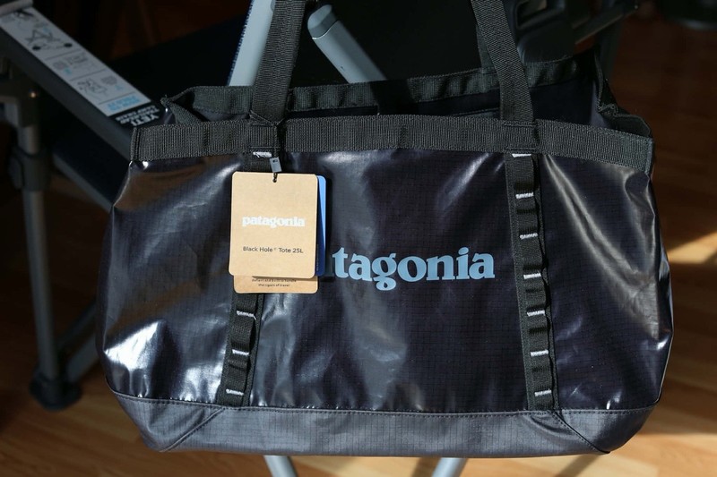 Patagonia Black Hole Tote 25L Black Coated Open Top Adjustable Strap Logo