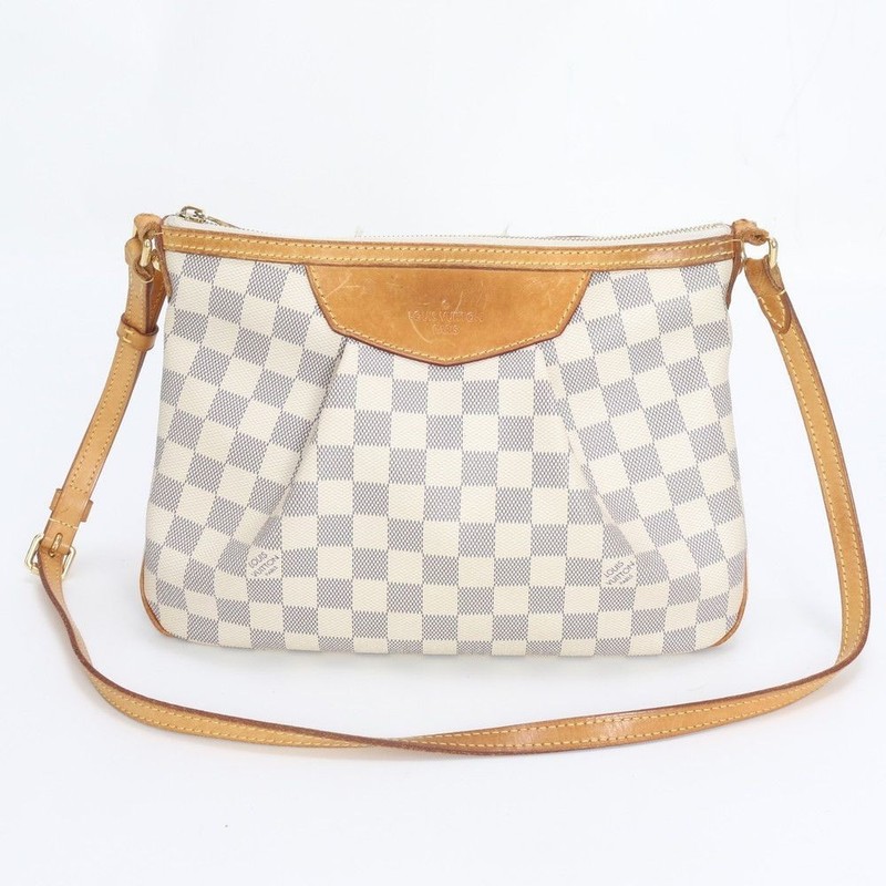 LOUIS VUITTON Damier Azur Siracusa PM N41113 Canvas Leather Shoulder Bag Used