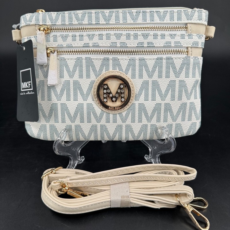 MKF Collection by Mia K WOMENS Kissaten Milan White Logo Zip Close Crossbody NWT