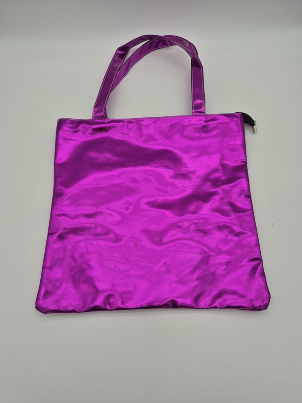 Twisted Closet-Purple Metallic Tote Bag Double Handles Zipper Accent NEW