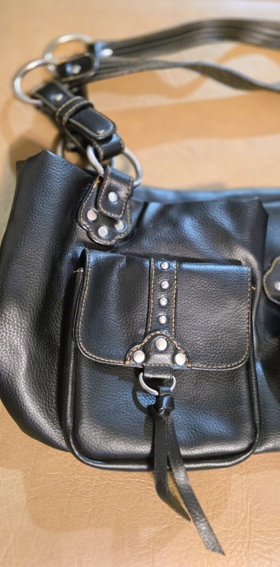 Unlisted Y2K Black Studded Moto Shoulder Bag Leather Multi Pocket Purse gallery