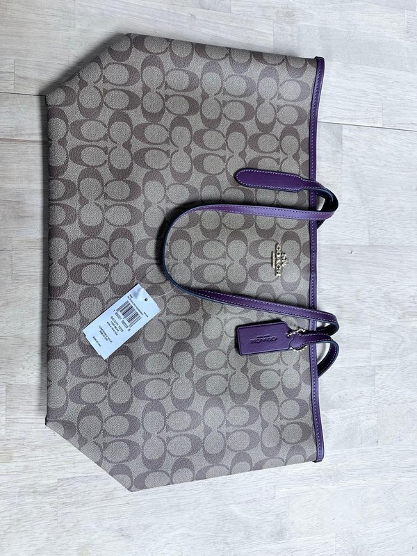 Coach 5696 City Tote Women Shoulder Handbag - Signature Canvas/Khaki/Deep Berry gallery