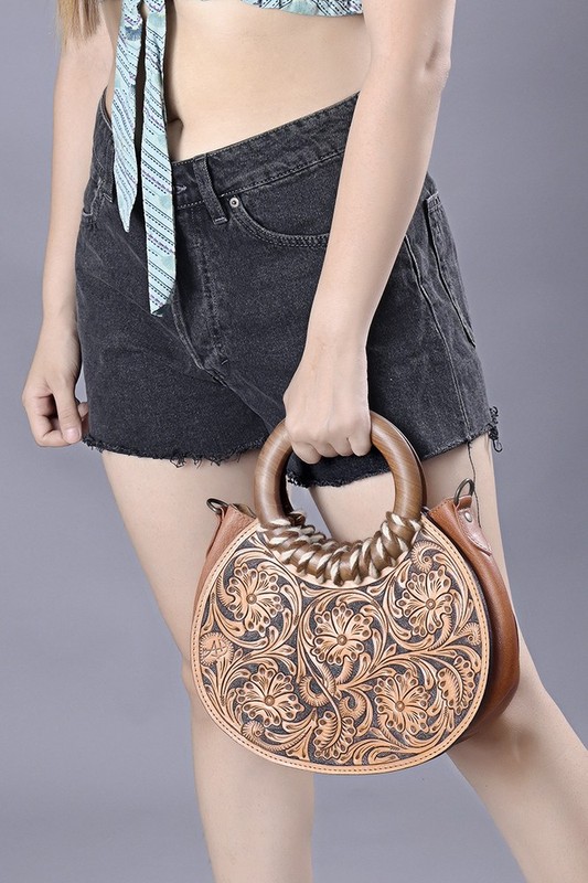 AD American Darling Western Hand-Tooled Leather Clutch Bag | Floral Carved gallery