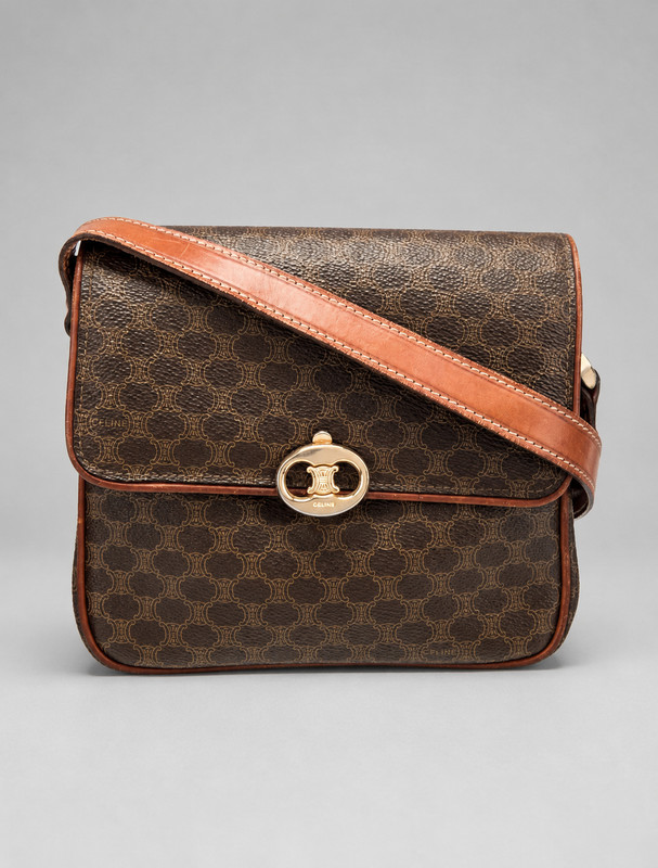 CELINE Vintage Triomphe Macadam Pattern Shoulder Crossbody Mini Bag Brown/Tan