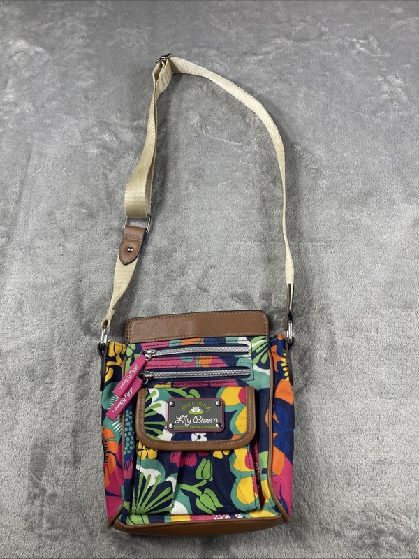Lilly Bloom Green Living Flower Pattern Crossbody Purse Preowned Colorful