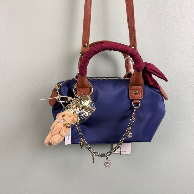 New MADDEN GIRL Mini Nylon Tote Purse Crossbody Bag Charms Keychain Navy Blue
