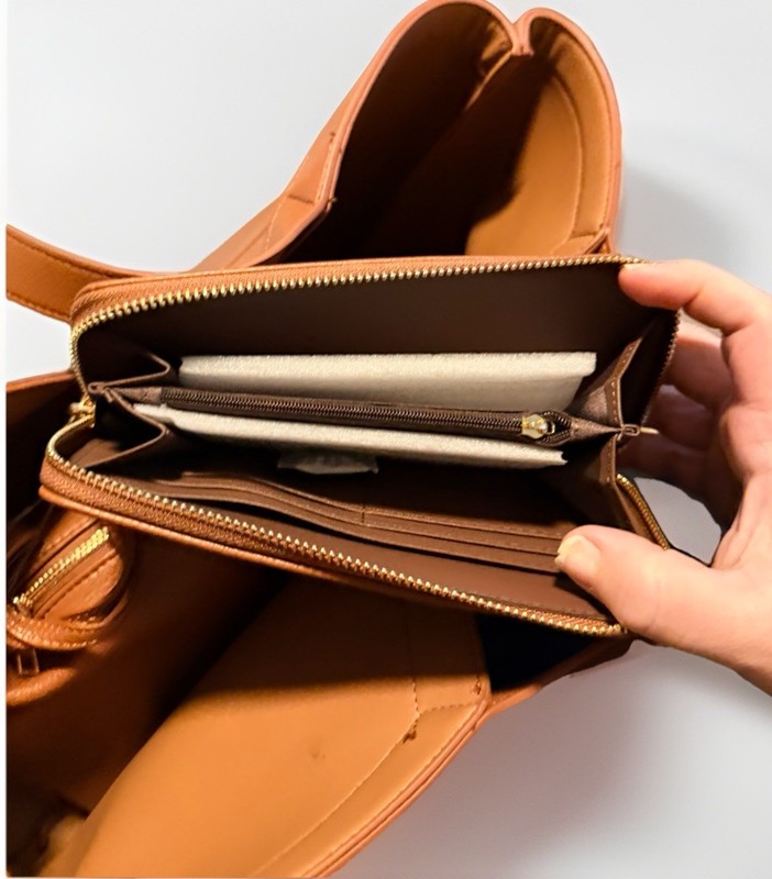 Boutique Vegan Leather Tote Bag Set Crossbody Carmel Adj. Strap Pebbled Wallet gallery