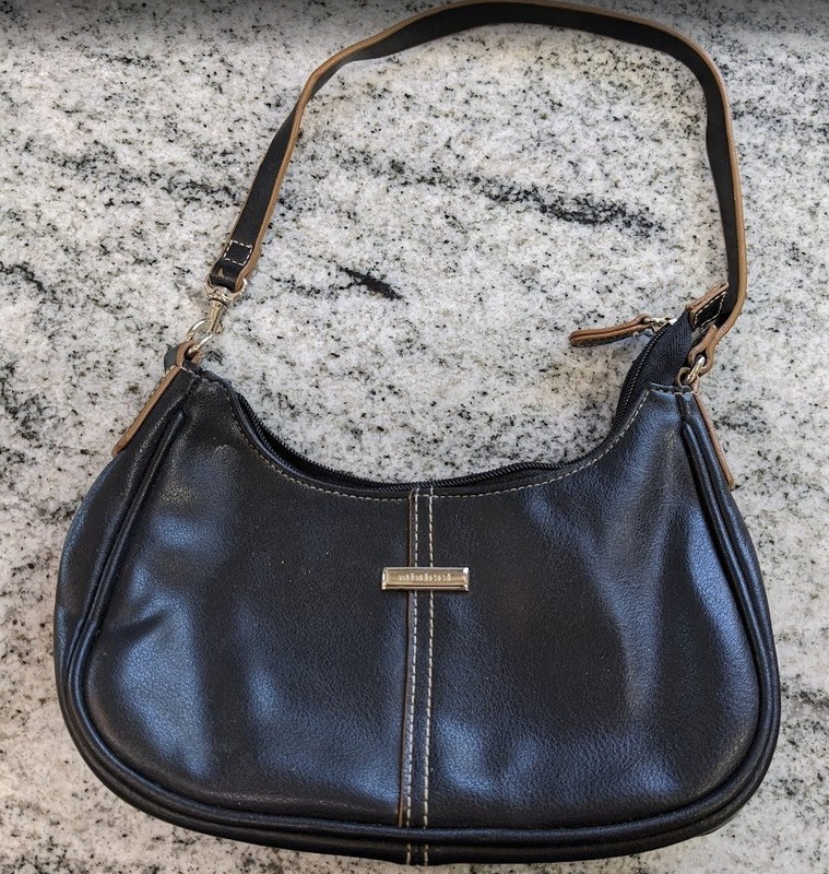 Minicci Black Faux Leather Shoulder Bag Contrast Stitch Lined Vintage Y2K Hobo