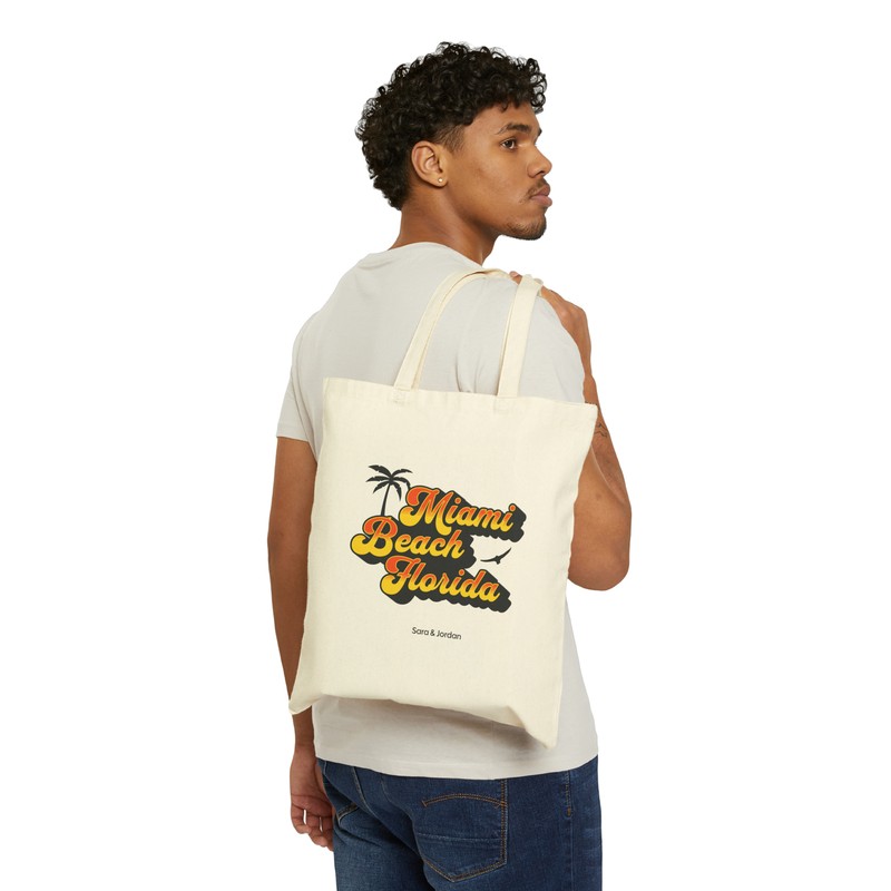 Personalized Miami Beach Tote Bag Retro Style Florida Custom Name Gift Bags