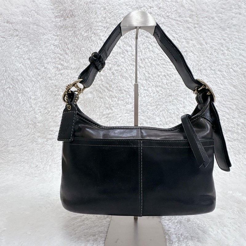 Excellent condition Old Coach Shoulder Bag Grab Tan Leather Black 11429