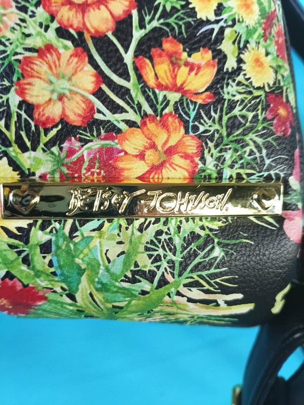 Betsey Johnson Floral Dog Face Mini Backpack Black Multicolor Zip gallery