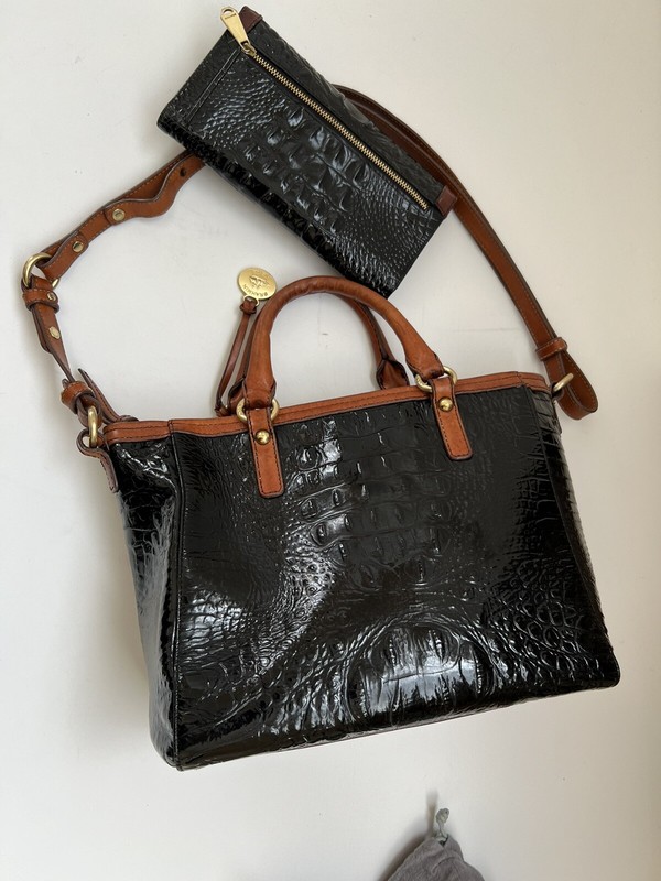 Brahmin Arno Black Croc Embossed Leather Satchel CrossBody HandBag &Wallet gallery