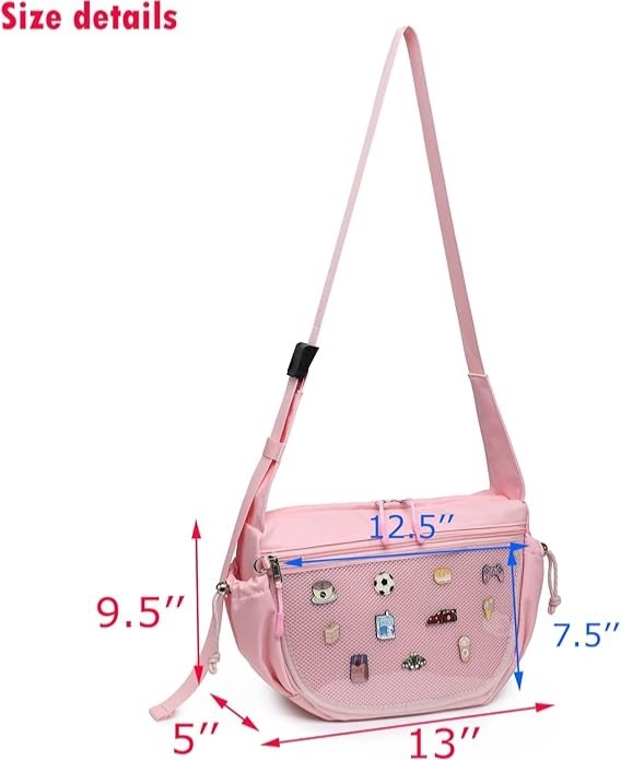 RAINBOW SMILE Kawaii Ita Bag Crossbody Bag Nylon PINK NWT gallery