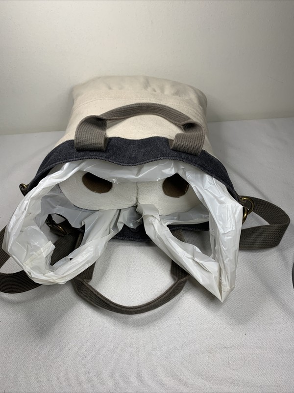 FEED 40 Beige & Blue Canvas 15” x 12” Bag & 4’ Crossbody Strap Magnetic Closure gallery
