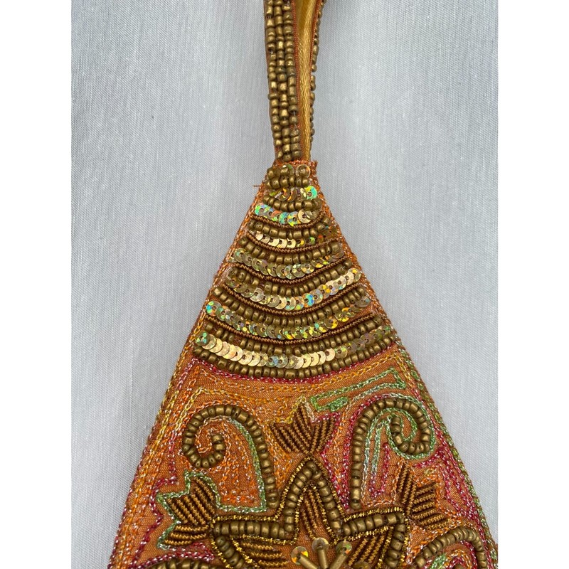 Beaded Wristlet Purse 6" Tall Teardrop Shape Star Pattern With Strap & Zip Back gallery