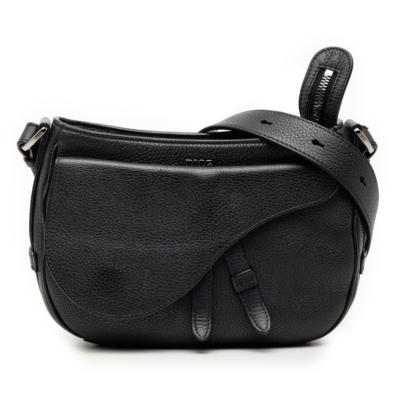 Dior Grained Calfskin Saddle Soft Bag Pre-Loved Black