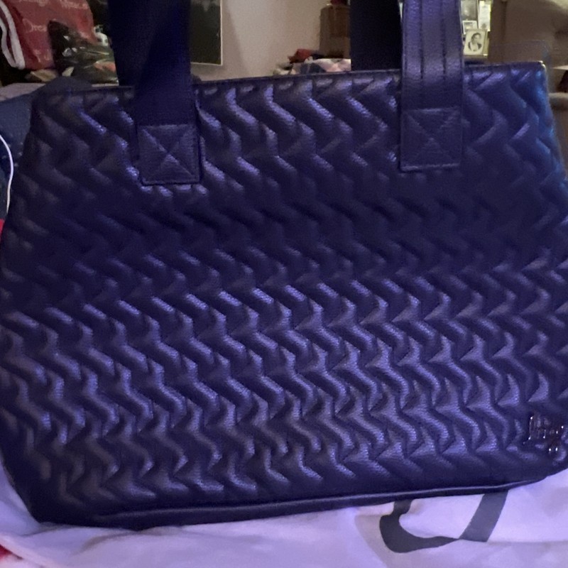 Lug Tempo Vegan Leather Classic Quilted Tote NAVY BLUE, Leopard Blue Int, EUC