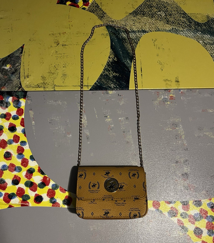 Beverly Hills Polo Club Tan Logo Pebbled Mini Crossbody Gold Chain Strap