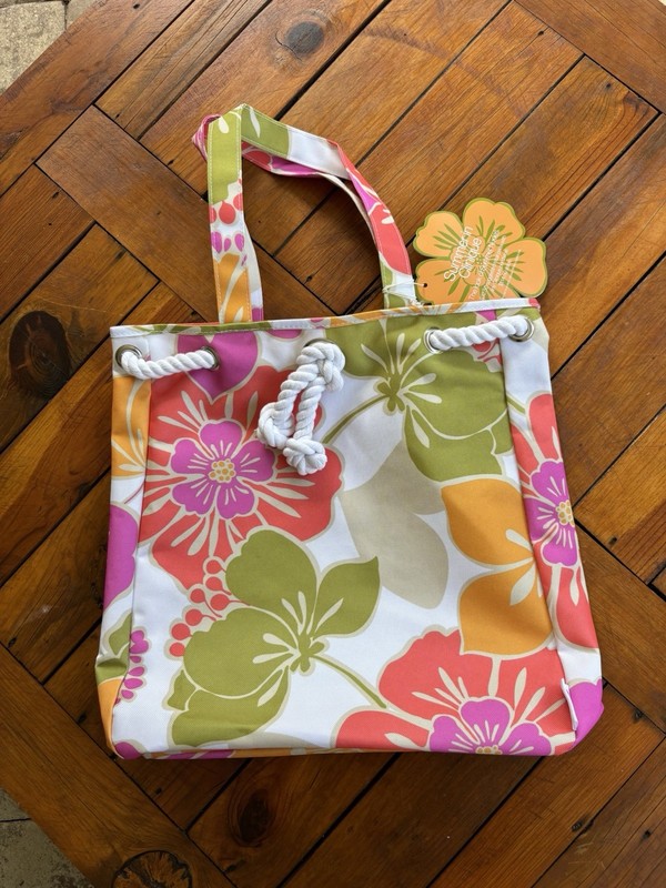 Summer in Clinique Promo Tote Bag Purse Flowers Rope Tie New w/ Tags 14 x 13 x 3