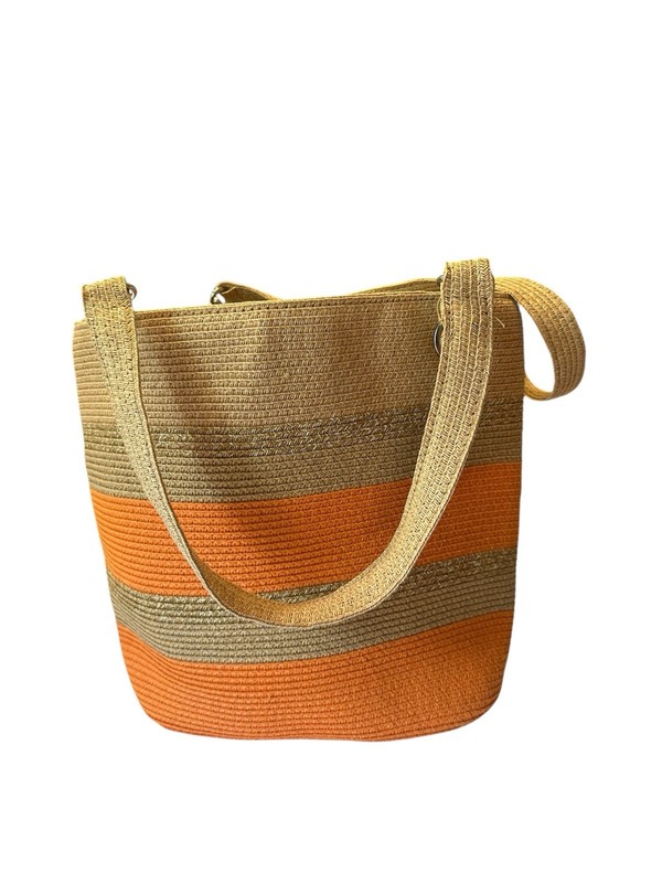 Pritzi 100% Paper Straw Orange Striped Tote Shoulder Purse