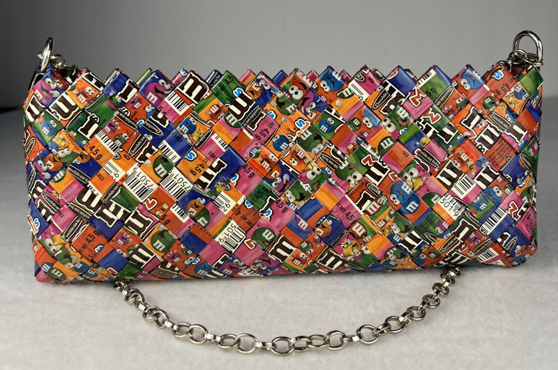 Mitz M&M Candy Wrapper Zip Purse w/Chain Strap Handmade One-of-a-Kind Mexico