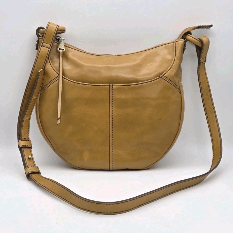 HOBO Sheila Scoop Purse Crossbody Natural Tan Color Polished Leather Slip Pocket