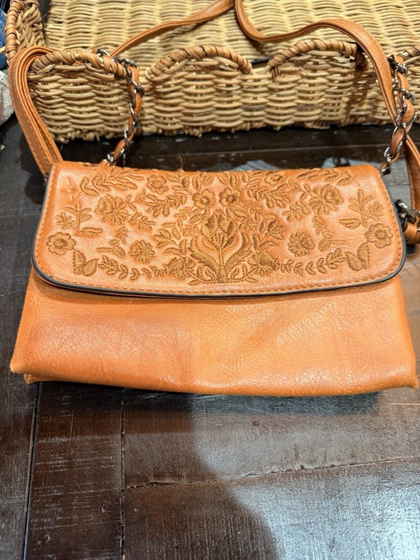 Brown Floral Embroidered Women’s Crossbody Bag Magnetic Close Inner Pockets