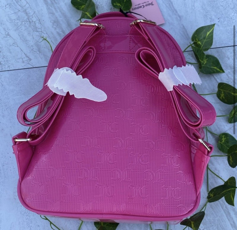 Juicy Couture Hot Pink Embossed Shiny Purse Backpack Y2K Handbag Bag Trashy 90s gallery