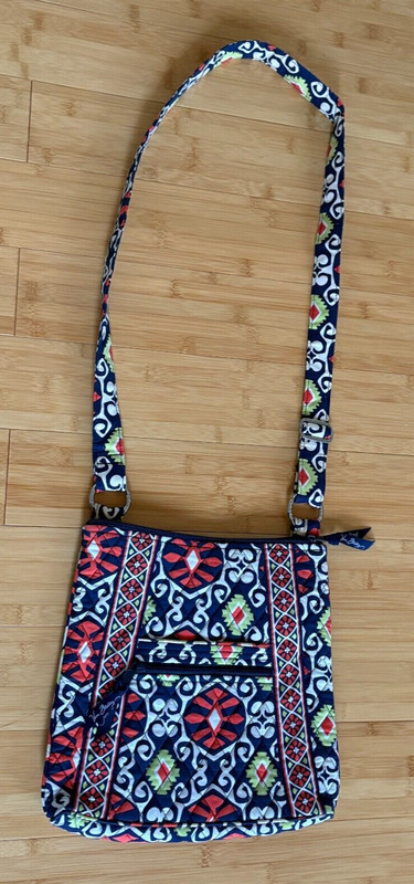VERA BRADLEY Bag Crossbody Hipster Quilted Navy/Coral/Lime Green Modern Print gallery
