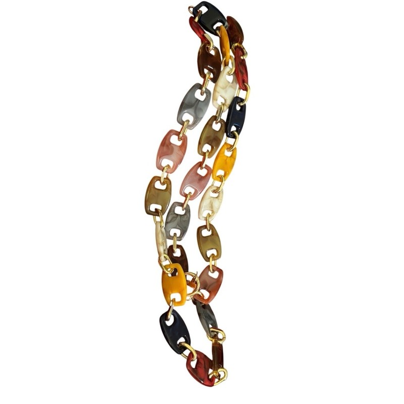 Multi Color Resin Bag Replacement Strap.. Oval disc with gold chain connectingc