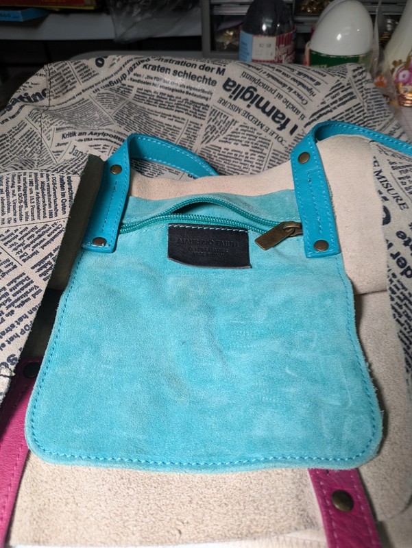 Maurizio Taiuti Genuine leather Tote Bag handbag 15"x12"x4.5" Newspaper Italy gallery