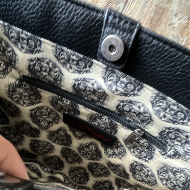 NWT Ed Hardy Black Tote Bag with Skull Theme, Metal Studs, Chain & Logo Accents gallery