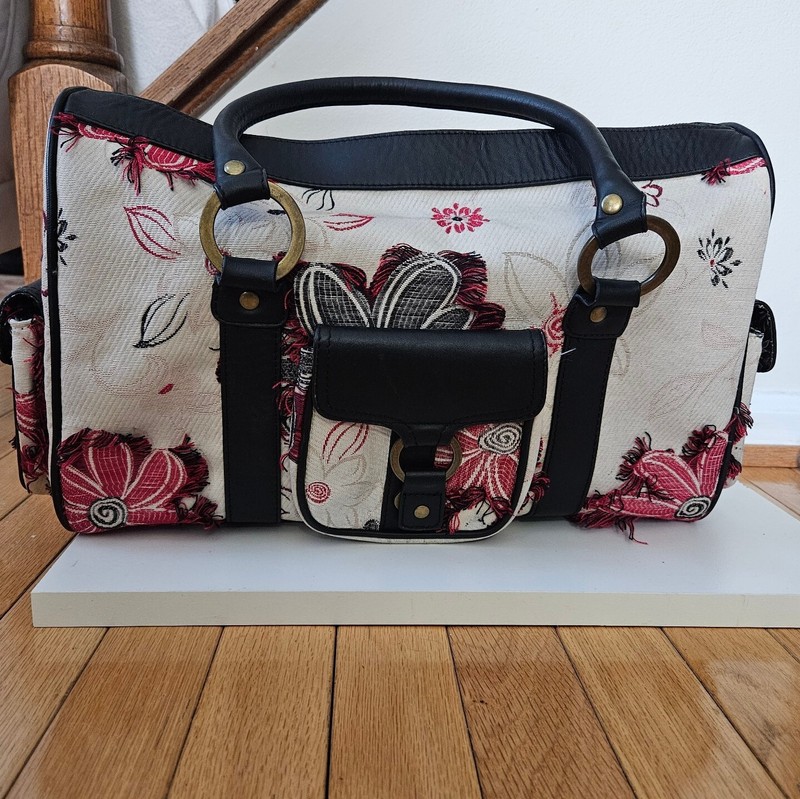 Ipa-Nima Womens Bag Purse Floral Zip 15.5 x 10.5 x 7 inches Textile Ivory Asian