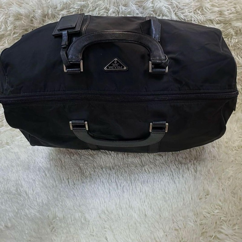 PRADA Nylon Saffiano Black Boston Travel Bag Unisex Authentic Large Capacity gallery