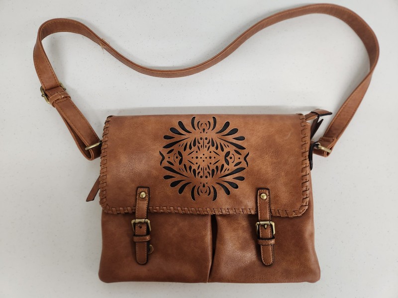 One Love Love All – Leather Shoulder Bag Satchel Purse Brown – 13 in x 10 in