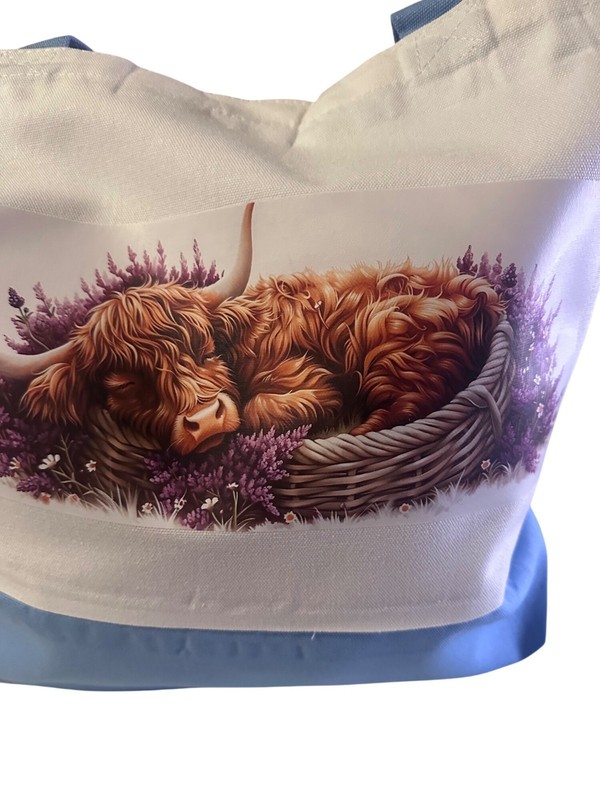 Epakh 12 oz Thick Cotton Canvas Tote Bag 18.5″ Highland Cow Lavender Floral