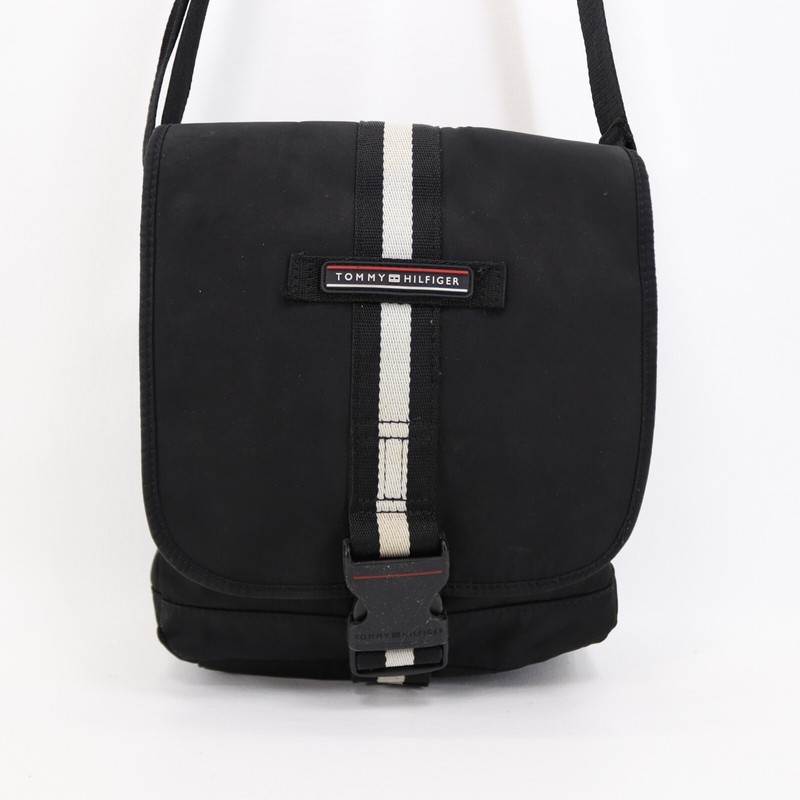 Tommy Hilfiger Crossbody Messenger Bag S Black Nylon Stripe Heavy Metal Hardware