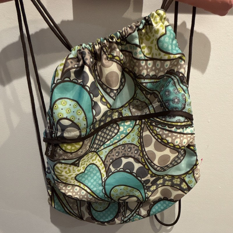 Thirty-One Floral Multicolor Drawstring Backpack, Zip Pocket, Pouch, Lined