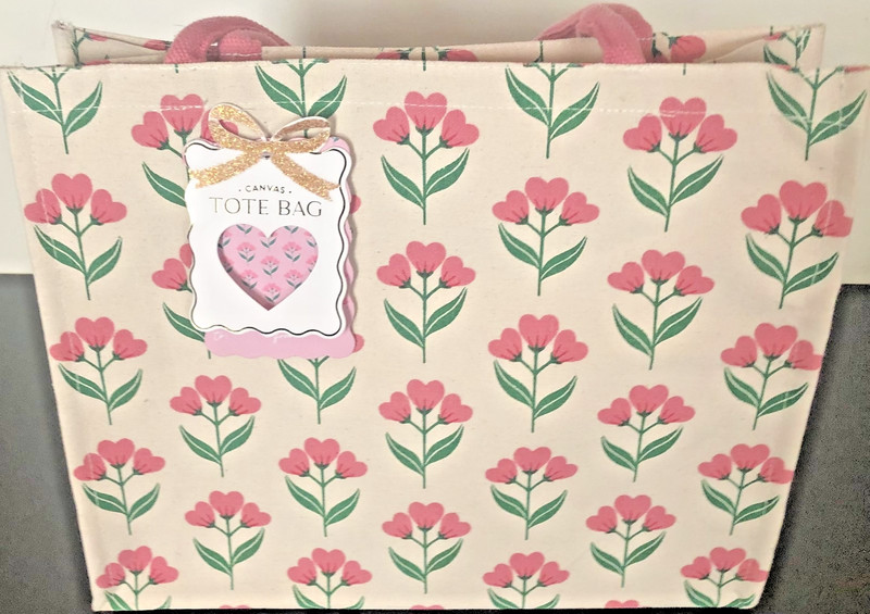 Eccolo Canvas Reusable Tote Bag Beige Floral Size 6X12.5x16 Inches gallery