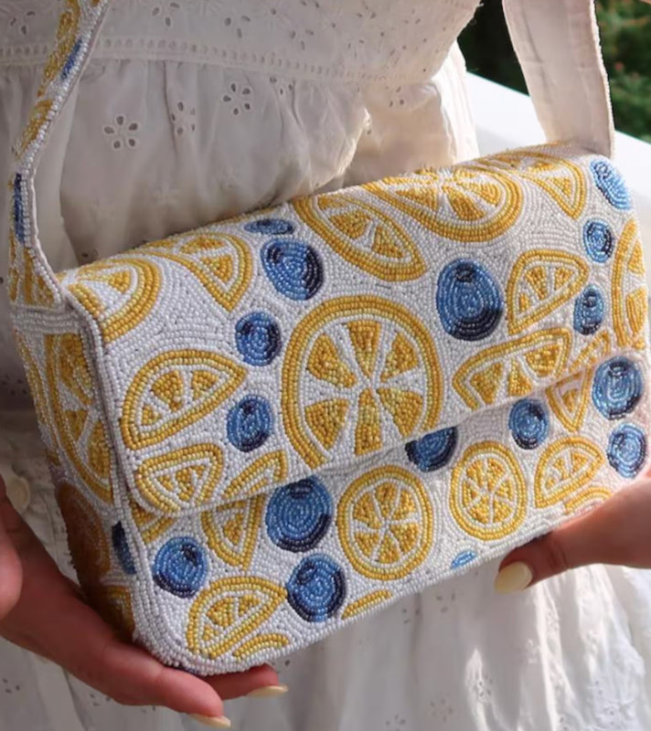 Beaded Lemon & Blueberry Shoulder Bag | Beaded Summer Shoulder Purse