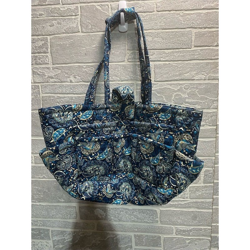 Blue Paisley Quilted Cotton Tote Bag Boho Shoulder Purse