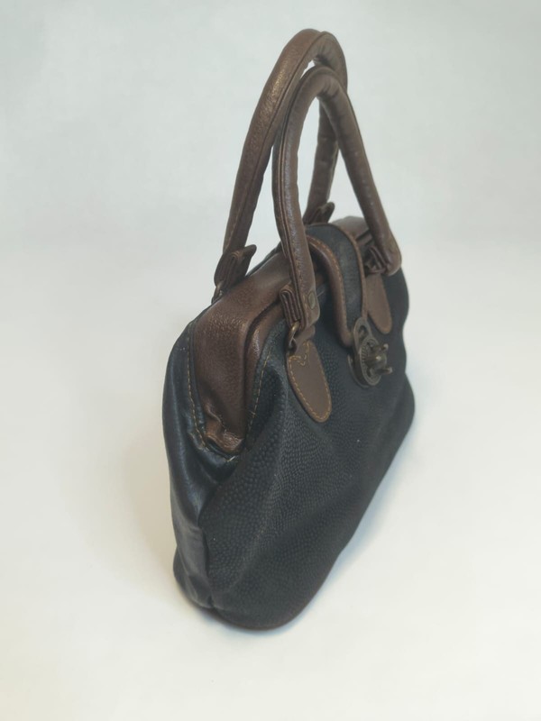 Gitano Vintage 80s Doctors Bag Womens Black Jacquard Fabric Satchel Handbag Tote gallery
