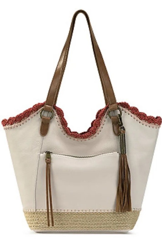 The Sak Sequoia Shopper Tote Stone Espadrille Scalloped Crochet Trim