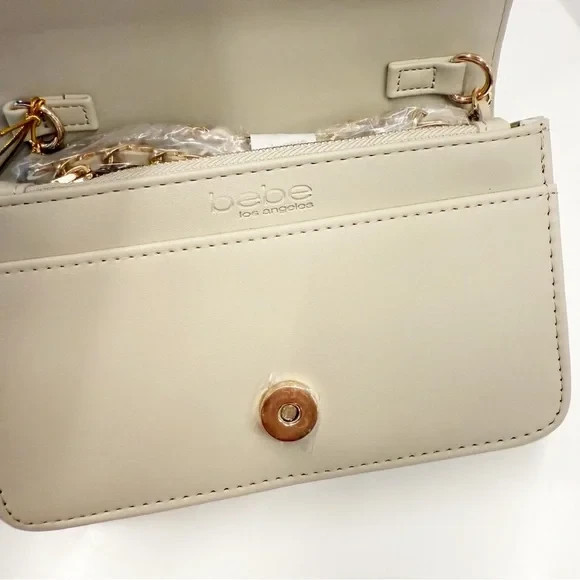 BEBE Sophia Crossbody Quilted Bag Purse Sand Beige Gold Chain NWT MSRP $69 gallery