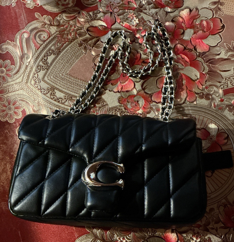 Coach Quilted Black Chain Strap Logo Accent Turn Lock Shoulder Bag