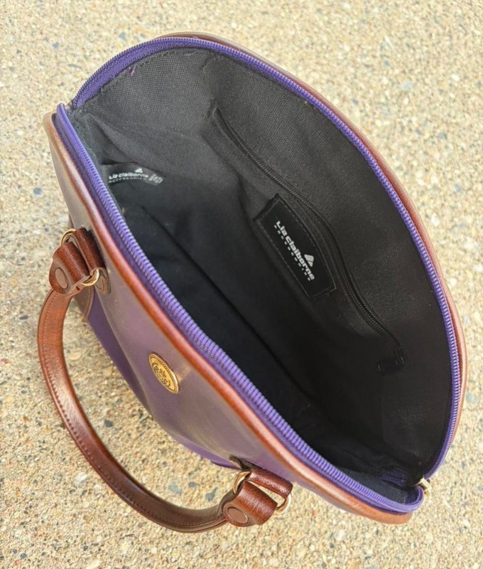 Liz Claiborne Handbag Purse Purple W/Brown Top Zip gallery