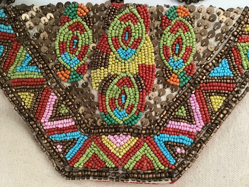 Beaded Boho Clutch Purse 100% Cotton On Chain- Made in India -beautiful beading.