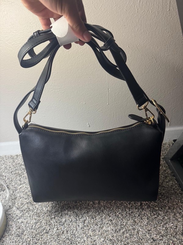 Old Navy Black Solid Rectangle Zip Crossbody Bag Gold Hardware Detachable Strap
